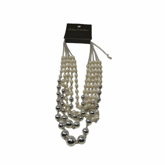 Daisy Fuentes 4 Strand Pearl Silver Bead Necklace Layered - Picture 4 of 9